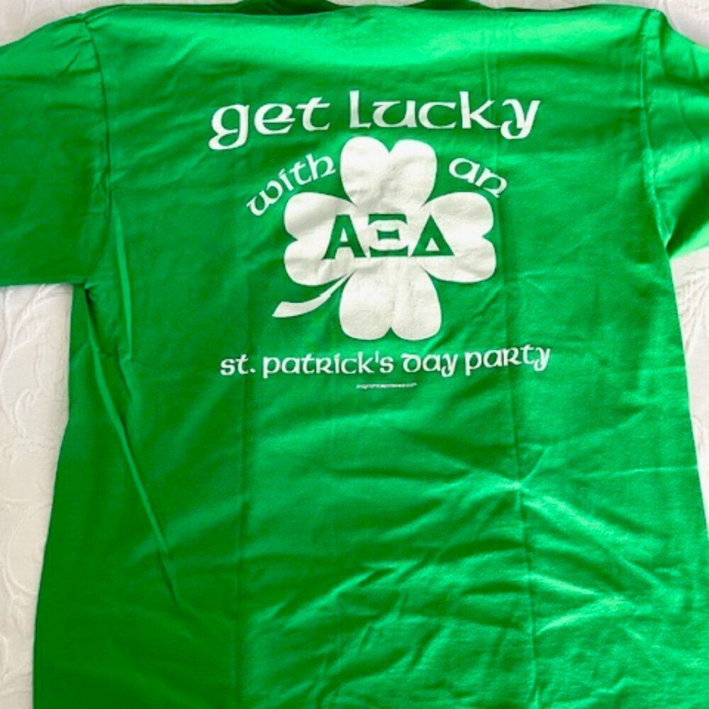 Alpha Xi Delta AZD Sorority Green St. Patrick's Day Party Get Lucky Shirt L
